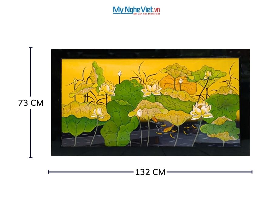 Tranh Sơn Mài Hoa Sen Vẽ Tay Cao Cấp Nền Vàng 75x135cm TSM7139.S