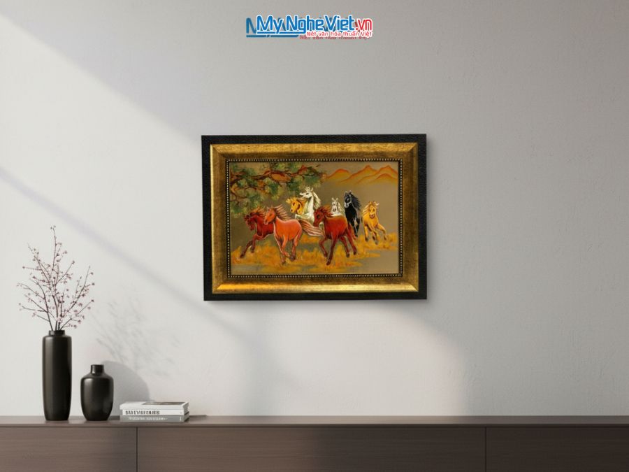 Tranh Sơn Mài Mã Đáo Thành Công đắp nổi nền vàng 28x38cm TSMDH2838/2