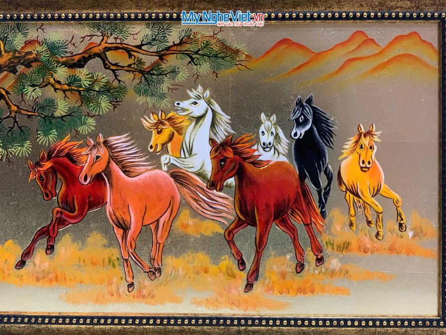 Tranh Sơn Mài Mã Đáo Thành Công đắp nổi nền vàng 28x38cm TSMDH2838/2