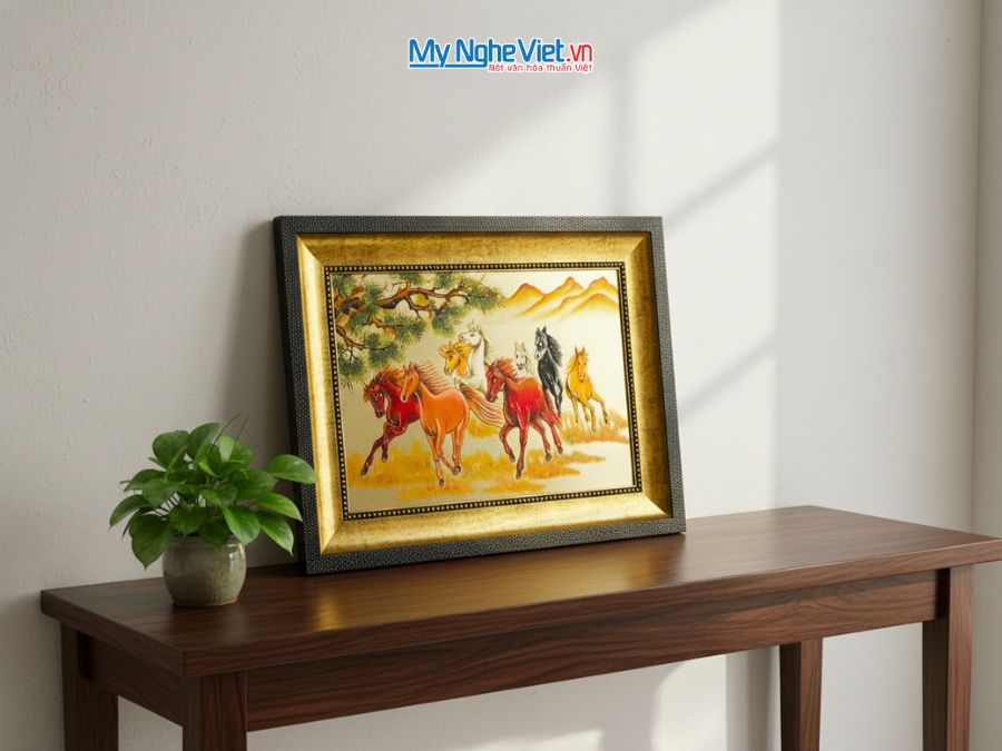 Tranh Sơn Mài Mã Đáo Thành Công đắp nổi nền vàng 28x38cm TSMDH2838/2