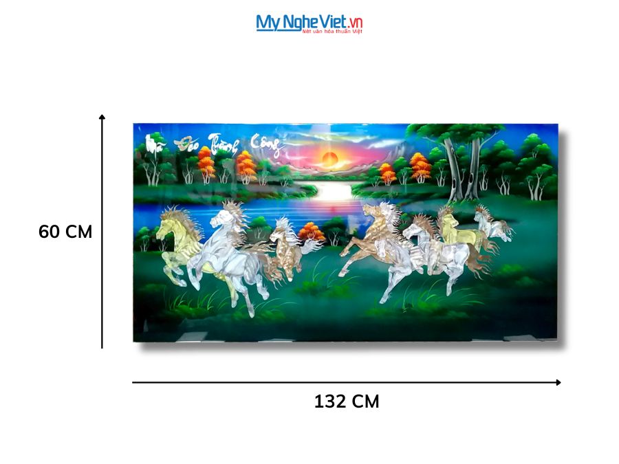 Tranh Sơn Mài Mã Đáo Thành Công Cẩn Ốc Nền Xanh 60x120cm TSM60120-MĐX