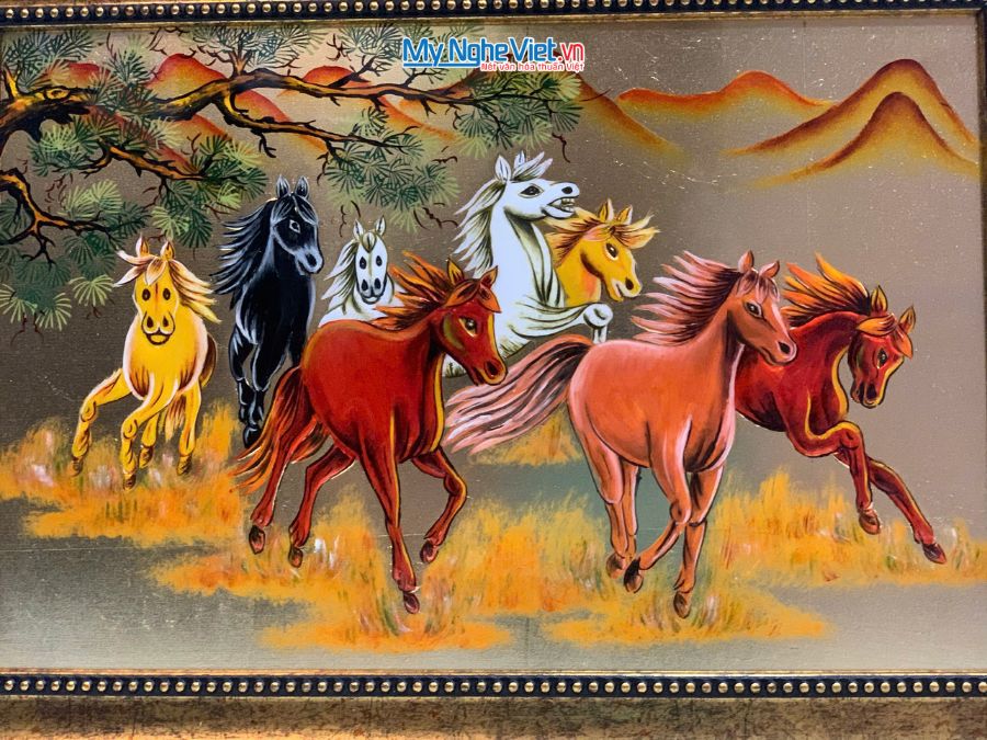 Tranh Sơn Mài Mã Đáo Thành Công đắp nổi nền vàng 28x38cm TSMDH2838/1