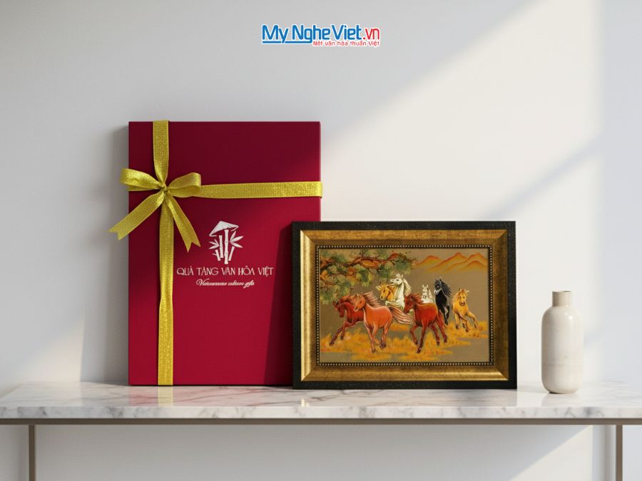 Tranh Sơn Mài Mã Đáo Thành Công đắp nổi nền vàng 28x38cm TSMDH2838/2