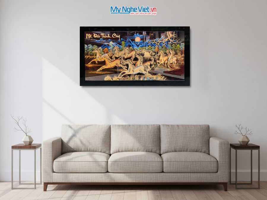 Tranh Sơn Mài Mã Đáo Thành Công Đắp Nổi Phù Điêu 73x132cm TSM7138-3