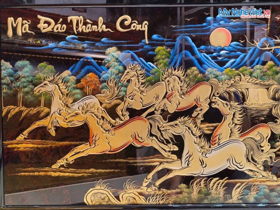 Tranh Sơn Mài Mã Đáo Thành Công Đắp Nổi Phù Điêu 73x132cm TSM7138-3