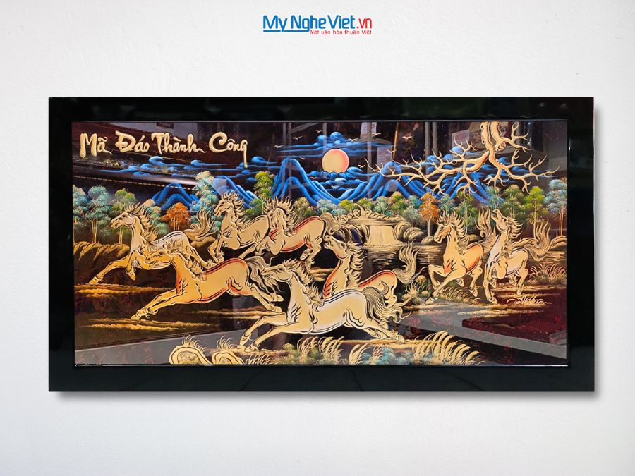 Tranh Sơn Mài Mã Đáo Thành Công Đắp Nổi Phù Điêu 73x132cm TSM7138-3