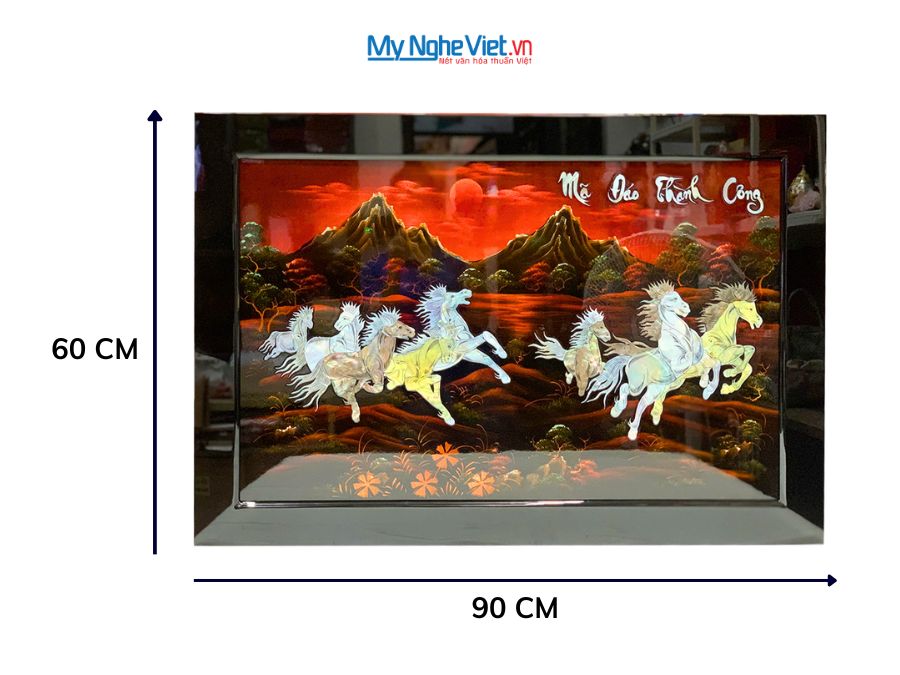 Tranh Sơn Mài Mã Đáo Thành Công Cẩn Ốc Nền Ấm 60x90cm TSM698-1