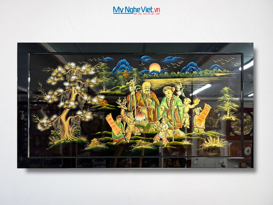 Tranh Sơn Mài Mừng Thọ Đắp Nổi Phù Điêu Cao Cấp 73x132cm TSM7137-2