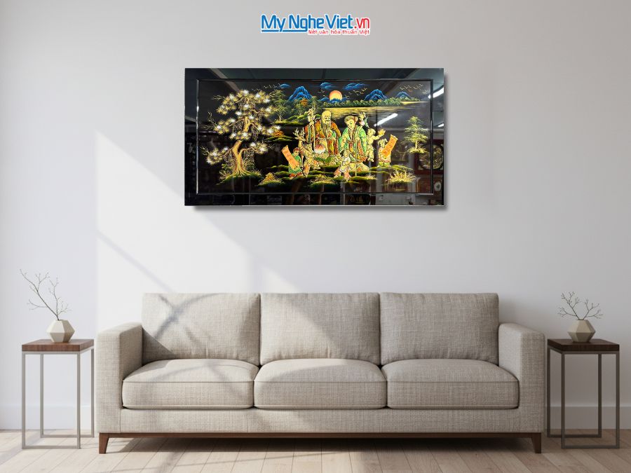 Tranh Sơn Mài Mừng Thọ Đắp Nổi Phù Điêu Cao Cấp 73x132cm TSM7137-2
