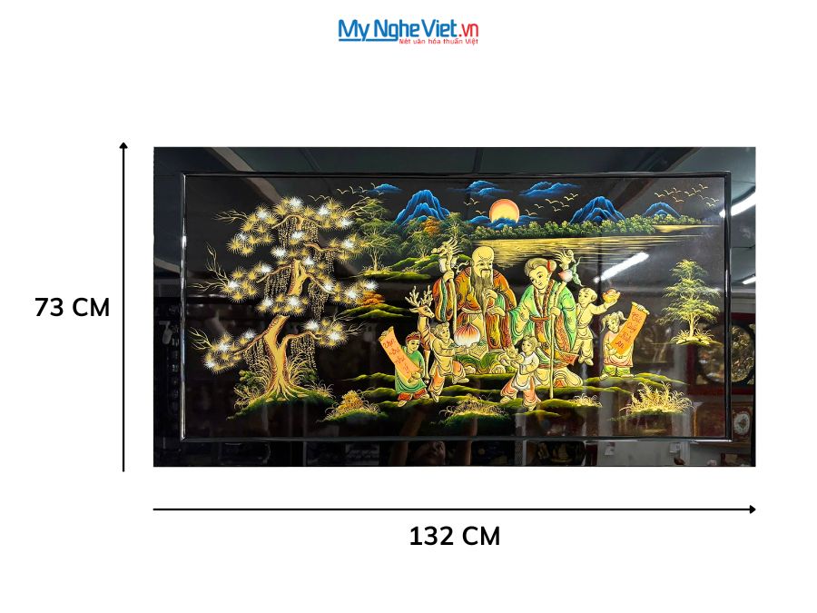 Tranh Sơn Mài Mừng Thọ Đắp Nổi Phù Điêu Cao Cấp 73x132cm TSM7137-2