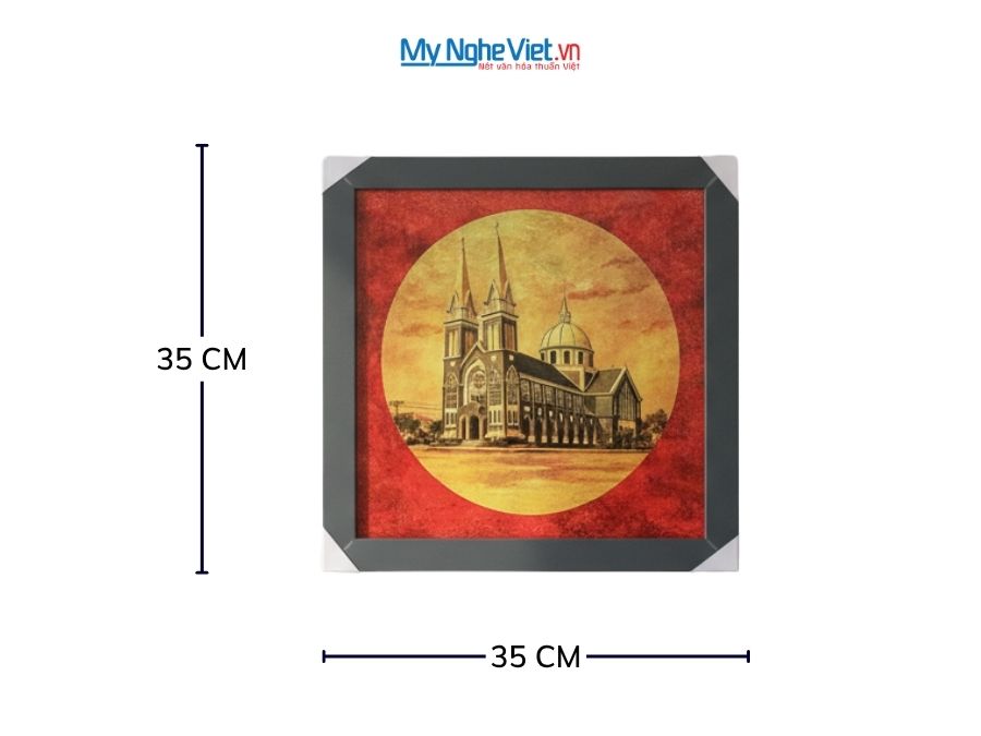 Tranh Sơn Mài Nhà Thờ Chính Tòa Phú Cường 35x35cm TBL012