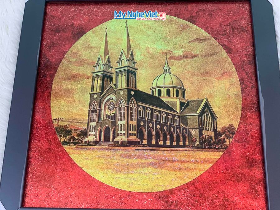 Tranh Sơn Mài Nhà Thờ Chính Tòa Phú Cường 35x35cm TBL012