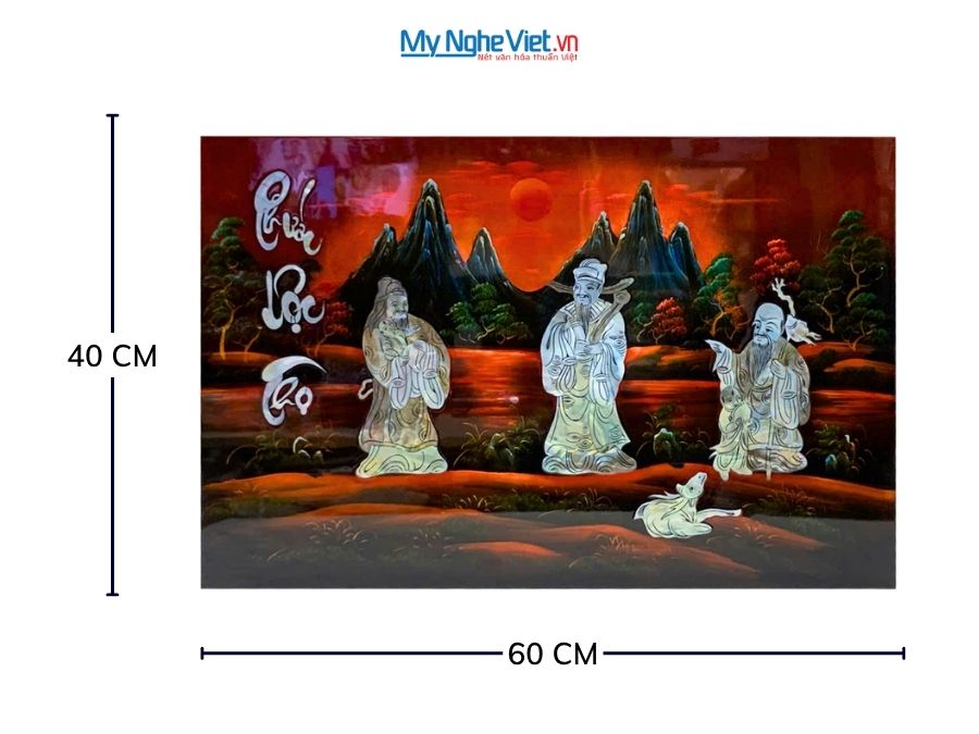 Tranh Sơn Mài Phúc Lộc Thọ Cẩn Ốc Nền Ấm 40x60cm TSM467-1