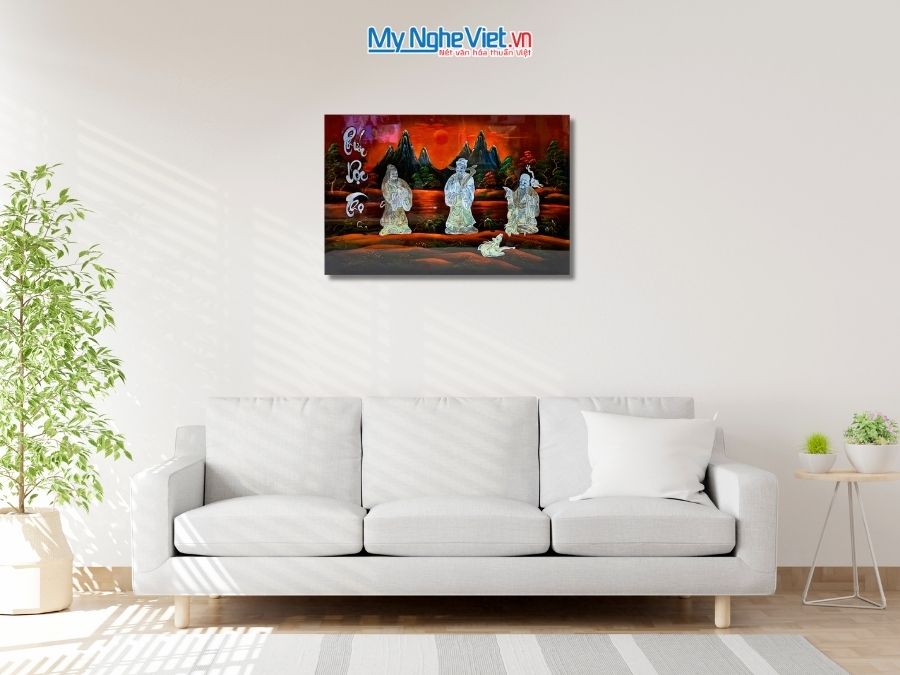 Tranh Sơn Mài Phúc Lộc Thọ Cẩn Ốc Nền Ấm 40x60cm TSM467-1