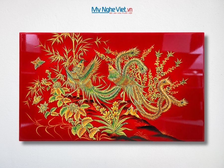Tranh Sơn Mài Song Phượng Đắp Nổi Phù Điêu 50x80cm MNV-TSM5811
