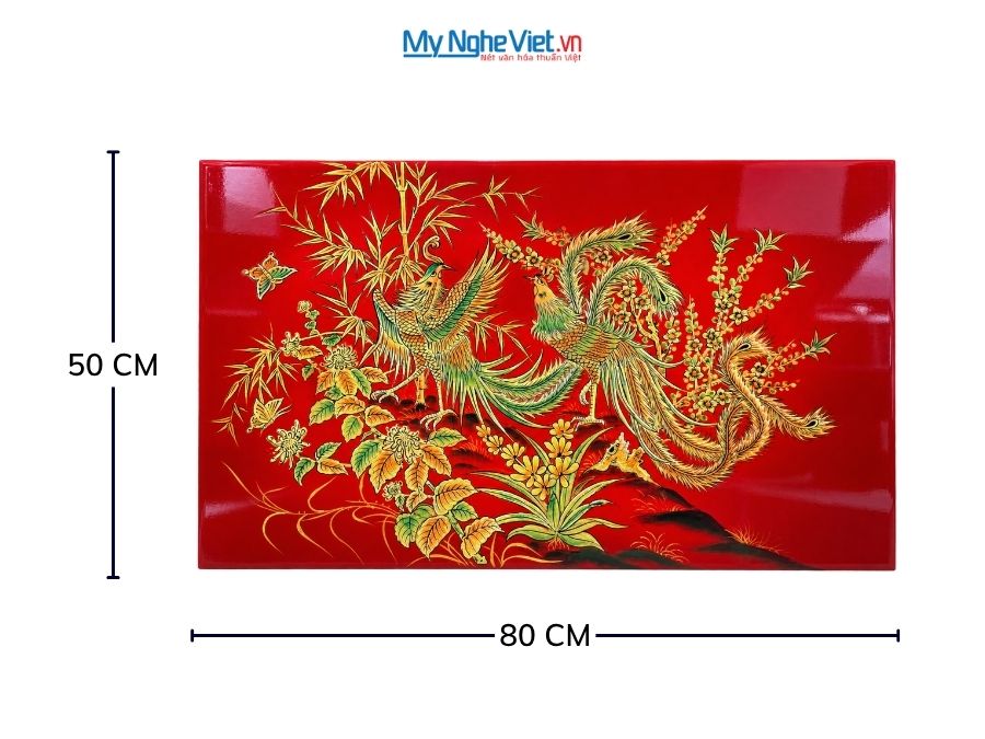 Tranh Sơn Mài Song Phượng Đắp Nổi Phù Điêu 50x80cm MNV-TSM5811