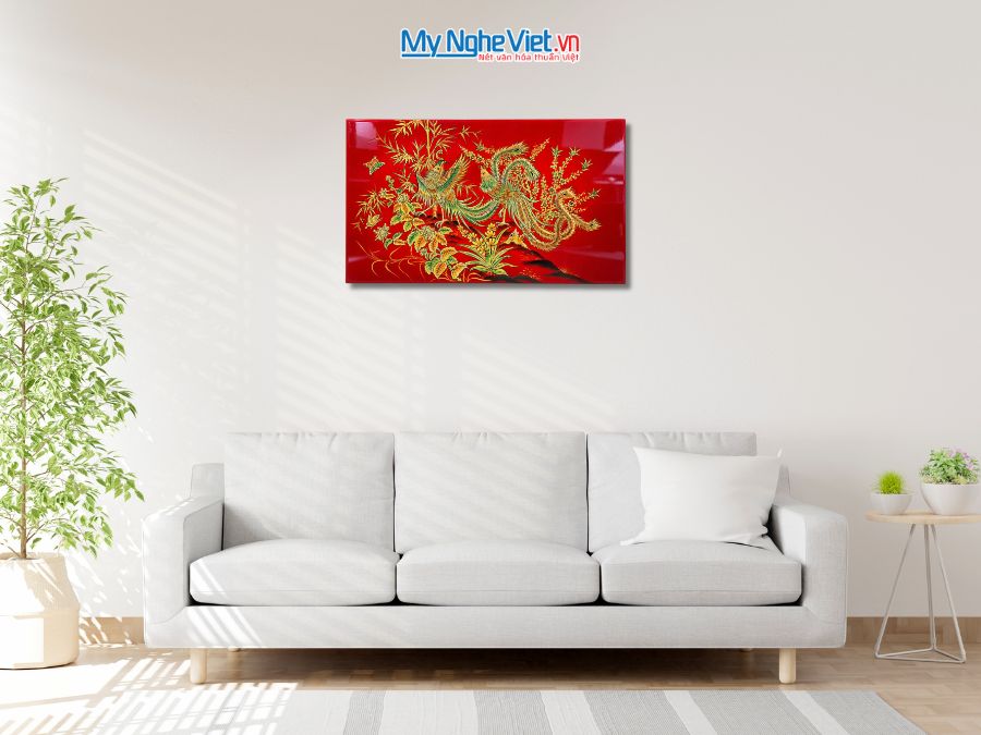 Tranh Sơn Mài Song Phượng Đắp Nổi Phù Điêu 50x80cm MNV-TSM5811