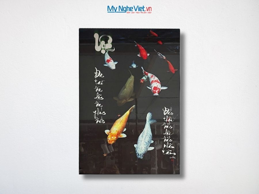 Tranh Sơn Mài Thư Pháp Chữ Lộc Vẽ Cá Chép 40x60cm MNV-SMA301
