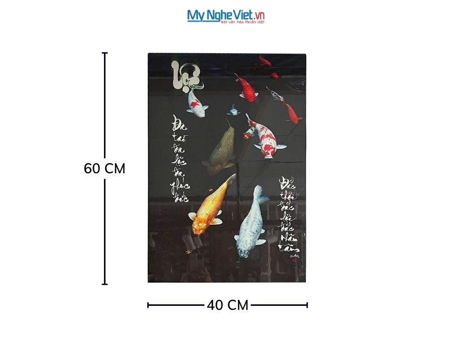 Tranh Sơn Mài Thư Pháp Chữ Lộc Vẽ Cá Chép 40x60cm MNV-SMA301