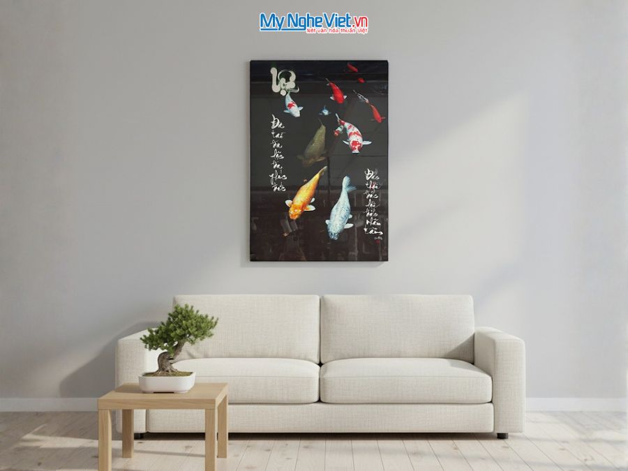 Tranh Sơn Mài Thư Pháp Chữ Lộc Vẽ Cá Chép 40x60cm MNV-SMA301