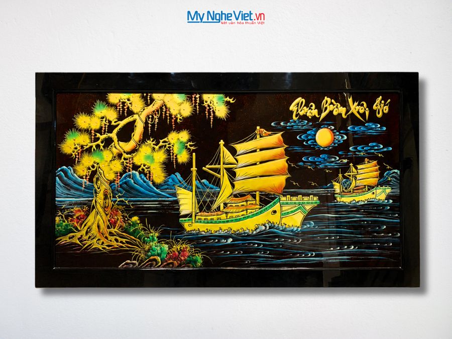 Tranh Sơn Mài Thuận Buồm Xuôi Gió Đắp Nổi Phù Điêu 73x132cm TSM7139-1