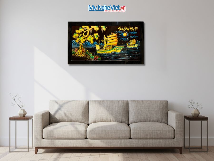 Tranh Sơn Mài Thuận Buồm Xuôi Gió Đắp Nổi Phù Điêu 73x132cm TSM7139-1