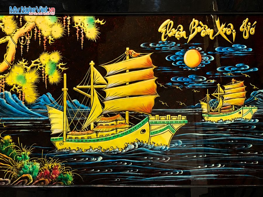 Tranh Sơn Mài Thuận Buồm Xuôi Gió Đắp Nổi Phù Điêu 73x132cm TSM7139-1