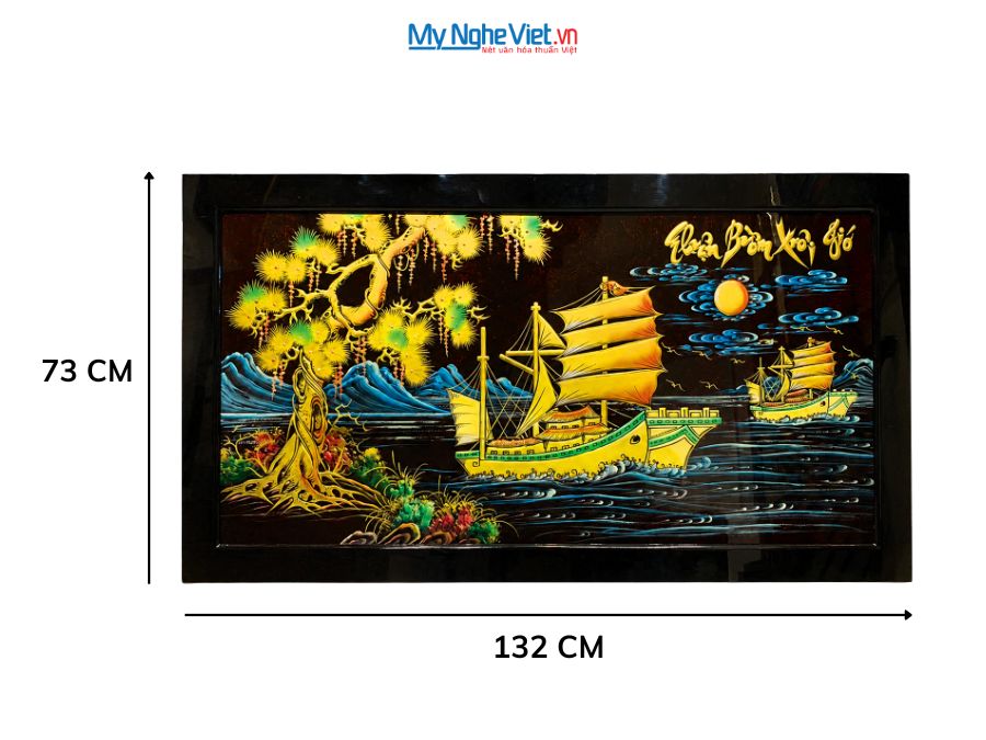 Tranh Sơn Mài Thuận Buồm Xuôi Gió Đắp Nổi Phù Điêu 73x132cm TSM7139-1