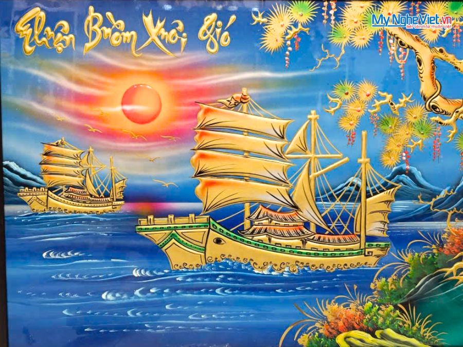 Tranh Sơn Mài Thuận Buồm Xuôi Gió Đắp Nổi Phù Điêu 60x90cm TSM699-3-1
