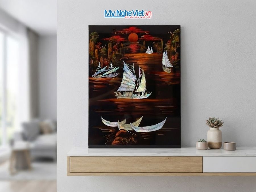 Tranh Sơn Mài Thuận Buồm Xuôi Gió Cẩn Ốc Chìm 30x40cm MNV-TSMTBL34CC-5