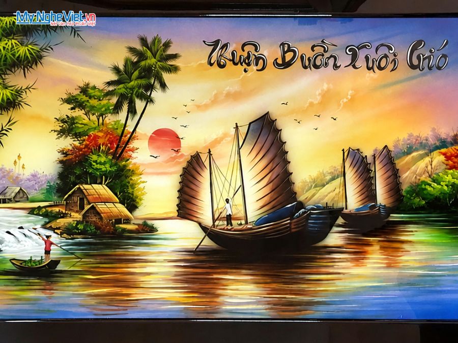 Tranh Sơn Mài Thuận Buồm Xuôi Gió Đắp Nổi 73x132cm TSM7139-1M