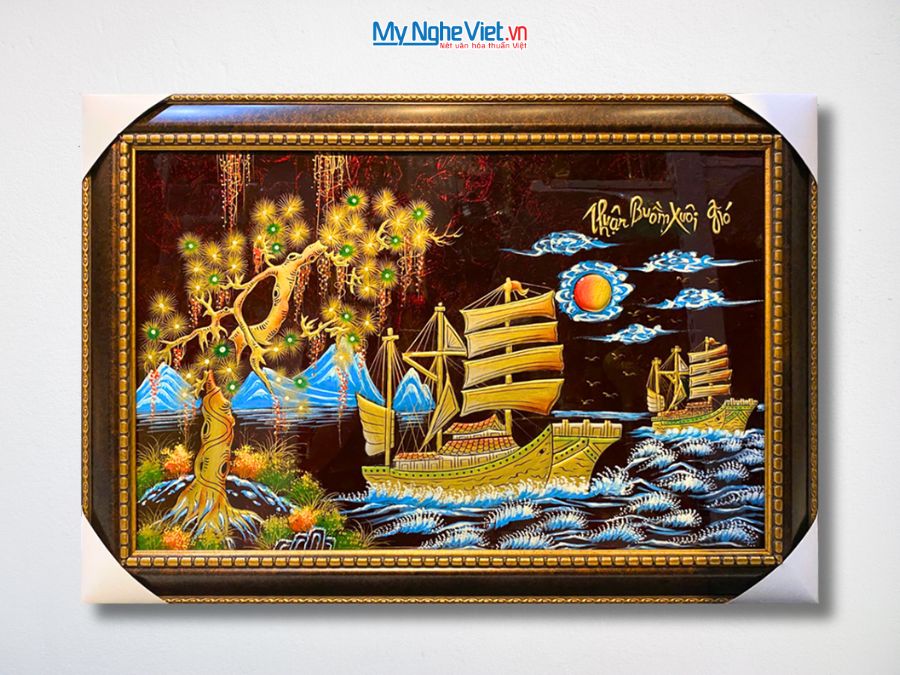 Tranh Sơn Mài Thuận Buồm Xuôi Gió Đắp Nổi Phù Điêu 64x94cm TSM699-6