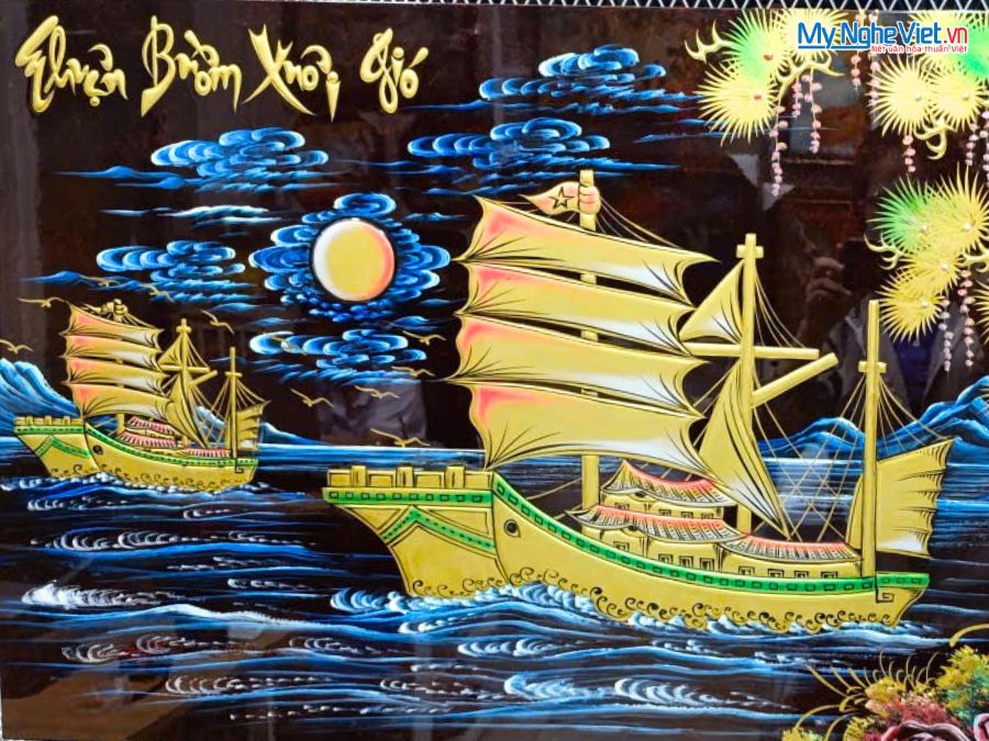 Tranh Sơn Mài Thuận Buồm Xuôi Gió Đắp Nổi Phù Điêu 60x120cm TSM6129-31