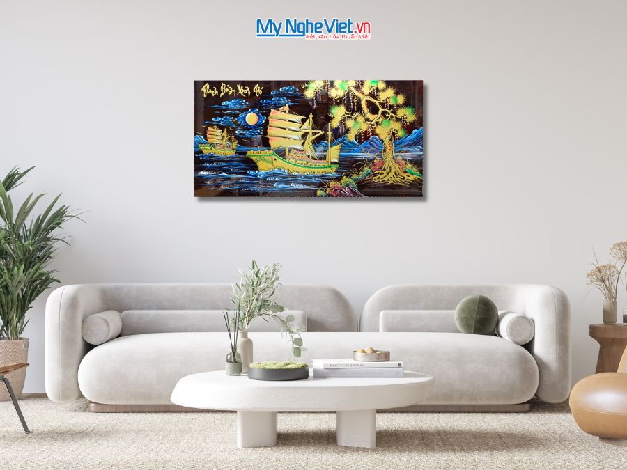 Tranh Sơn Mài Thuận Buồm Xuôi Gió Đắp Nổi Phù Điêu 60x120cm TSM6129-31