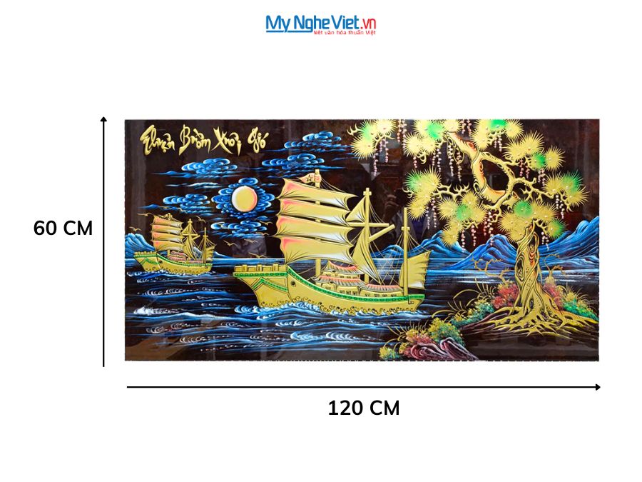 Tranh Sơn Mài Thuận Buồm Xuôi Gió Đắp Nổi Phù Điêu 60x120cm TSM6129-31