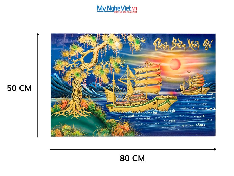 Tranh Sơn Mài Thuận Buồm Xuôi Gió Đắp Nổi Phù Điêu 50x80cm MNV-TSM589-3.1
