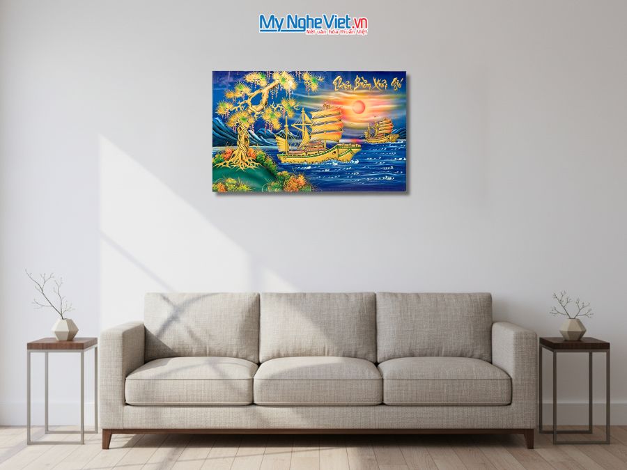 Tranh Sơn Mài Thuận Buồm Xuôi Gió Đắp Nổi Phù Điêu 50x80cm MNV-TSM589-3.1