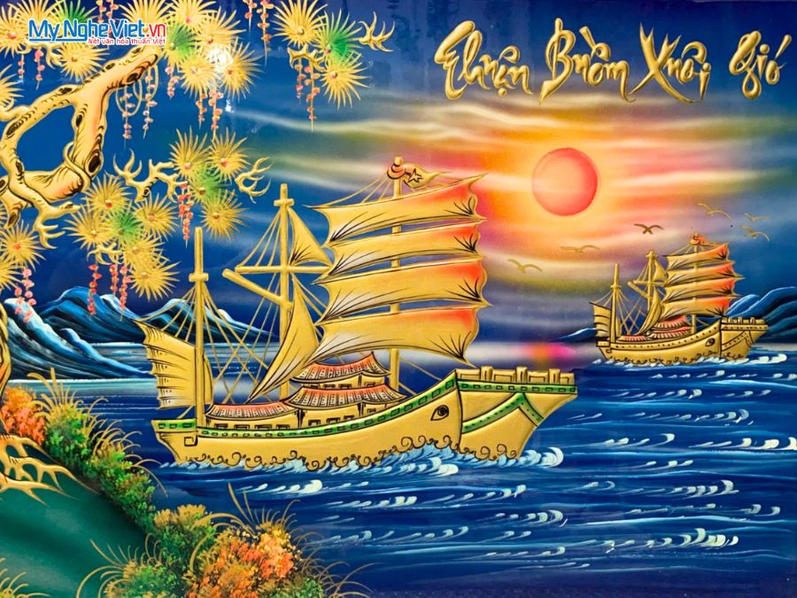 Tranh Sơn Mài Thuận Buồm Xuôi Gió Đắp Nổi Phù Điêu 50x80cm MNV-TSM589-3.1
