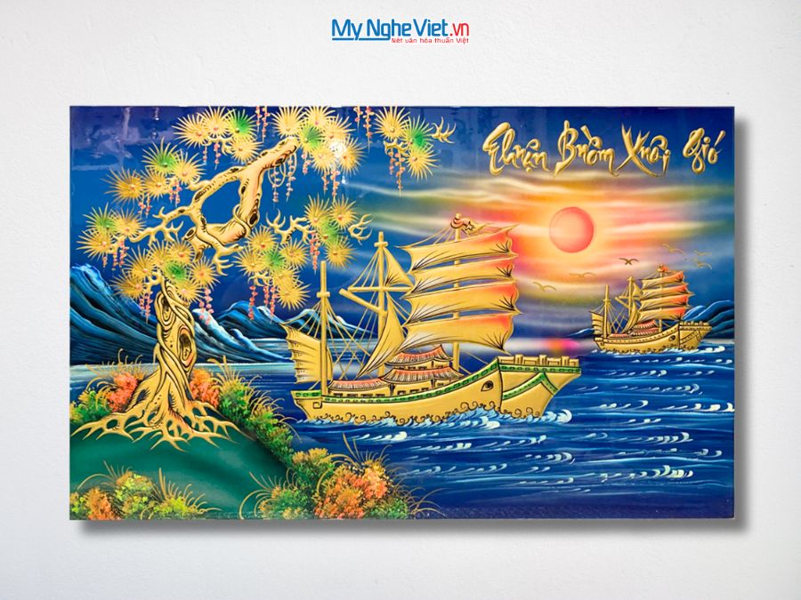 Tranh Sơn Mài Thuận Buồm Xuôi Gió Đắp Nổi Phù Điêu 50x80cm MNV-TSM589-3.1