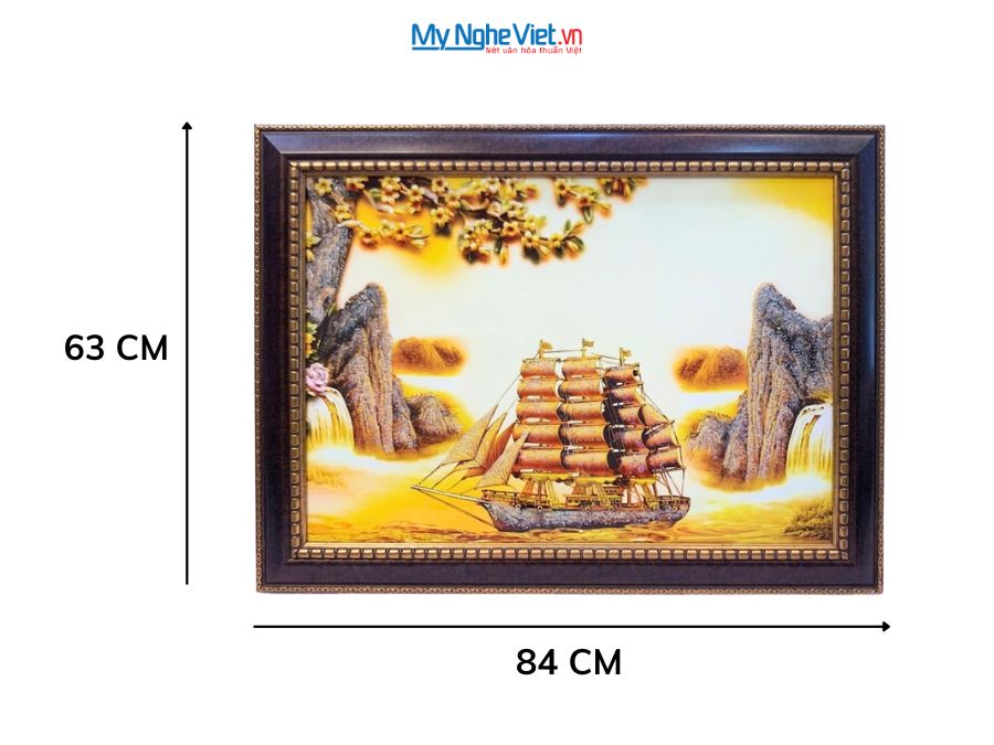 Tranh Sơn Mài Thuận Buồm Xuôi Gió Nền Vàng 63x84cm TSM689