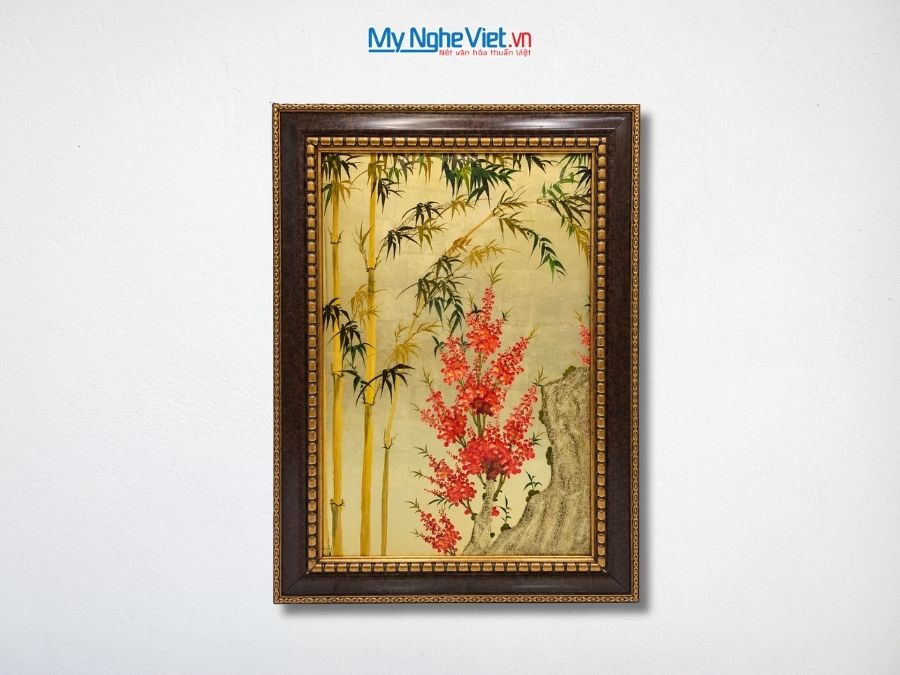 Tranh Sơn Mài Trúc Đào Dát Vàng 54x74cm TSM571-1.18