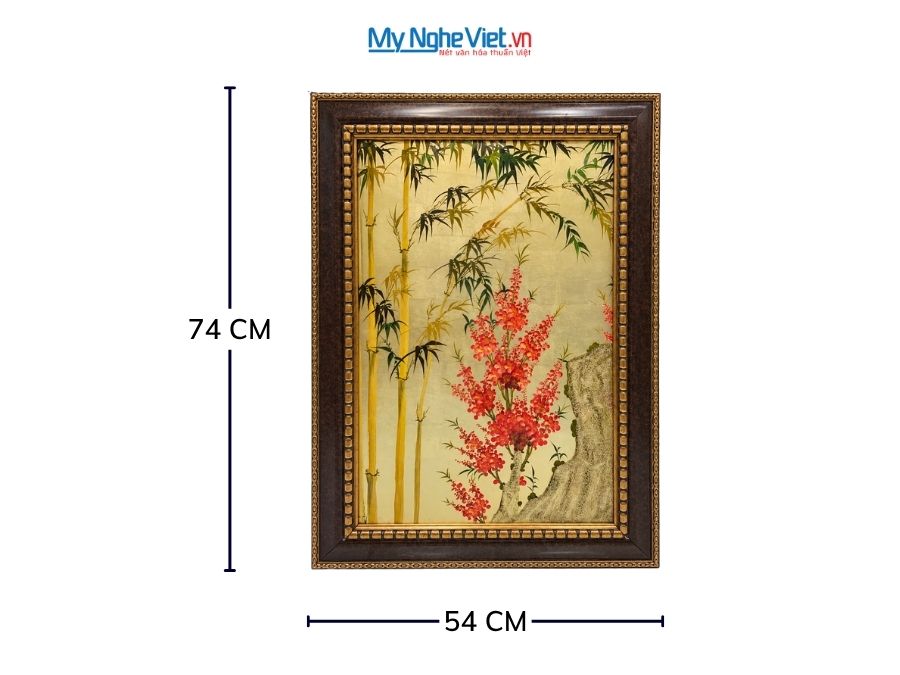 Tranh Sơn Mài Trúc Đào Dát Vàng 54x74cm TSM571-1.18