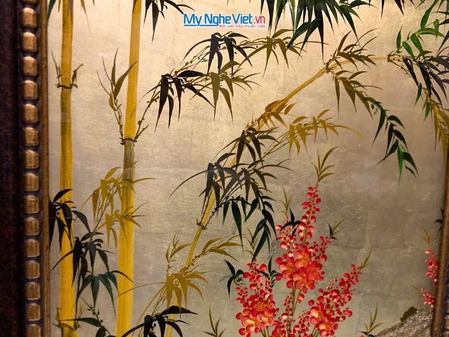 Tranh Sơn Mài Trúc Đào Dát Vàng 54x74cm TSM571-1.18