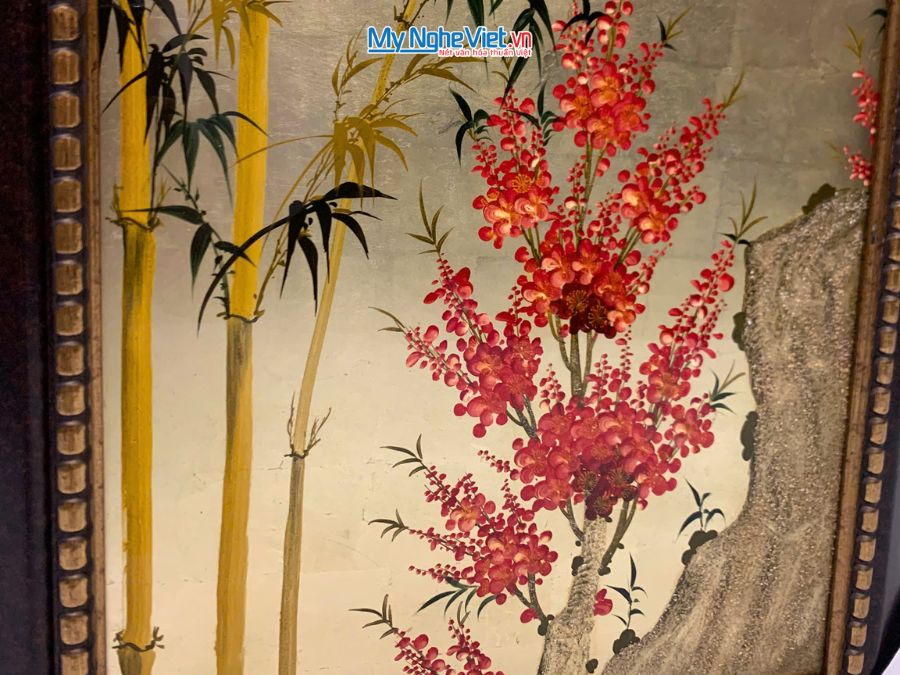 Tranh Sơn Mài Trúc Đào Dát Vàng 54x74cm TSM571-1.18