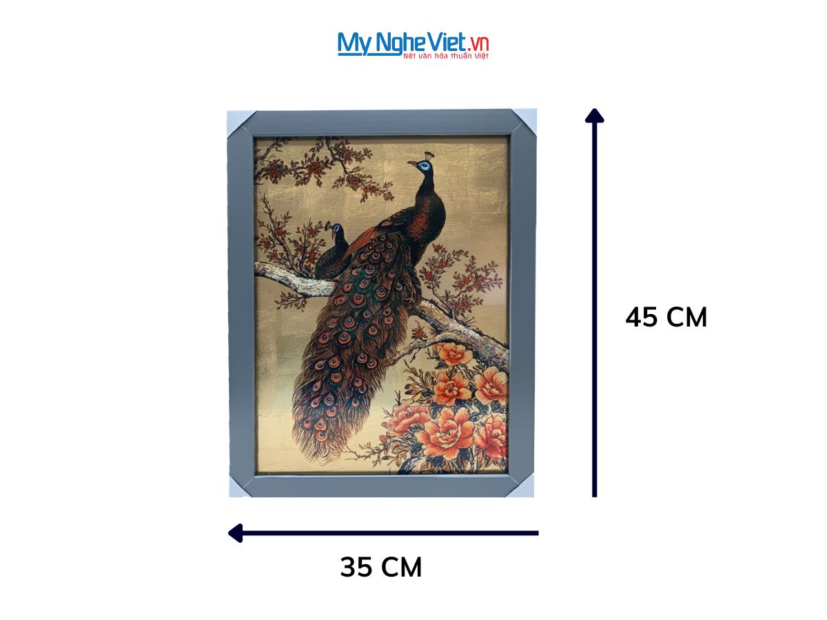 Tranh Sơn Mài Chim Công Dát Vàng 35x45cm TSM3545-1