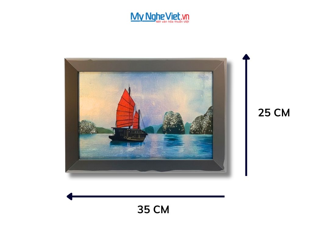 Tranh Sơn Mài Vịnh Hạ Long Dát Bạc Nền Xanh 25x35cm tsm2535.8
