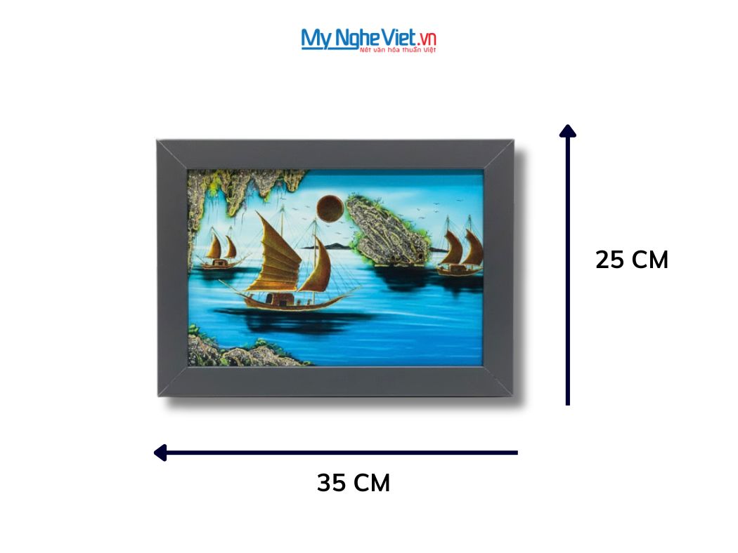 Tranh Sơn Mài Vịnh Hạ Long Cẩn Trứng Nền Xanh 25x35cm tsm2535.6