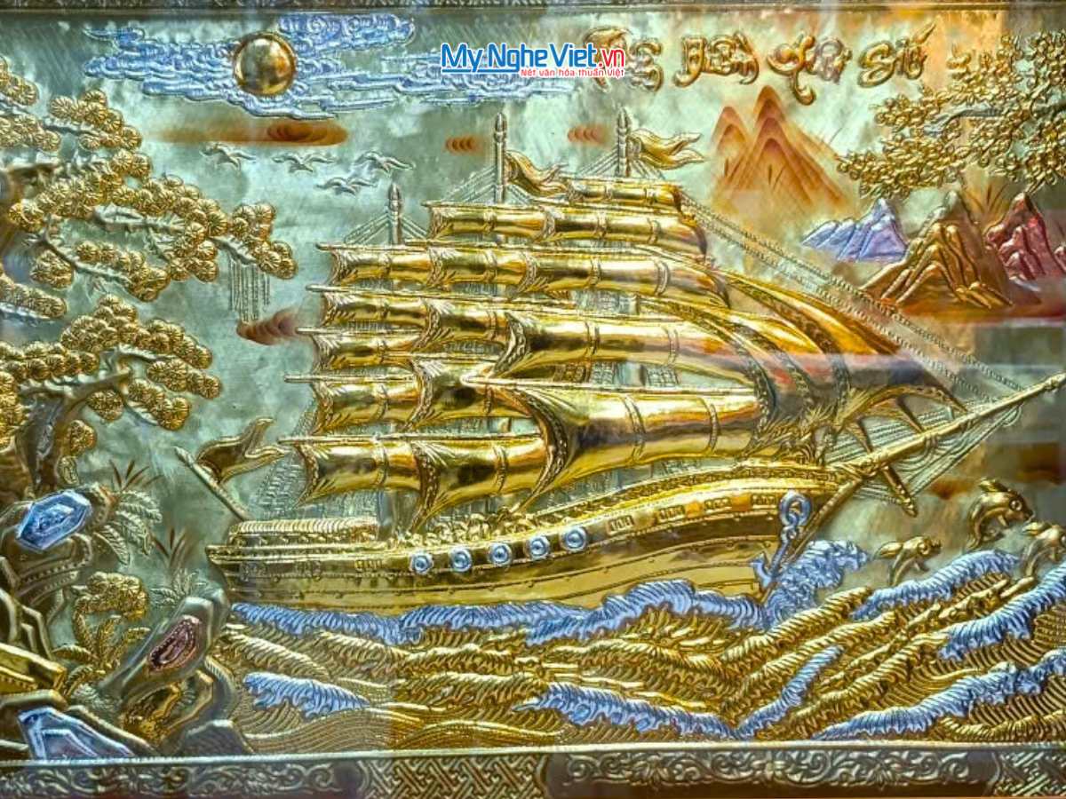 Tranh đồng thuận buồm dát vàng dát bạc 75x115 TD75115-9H