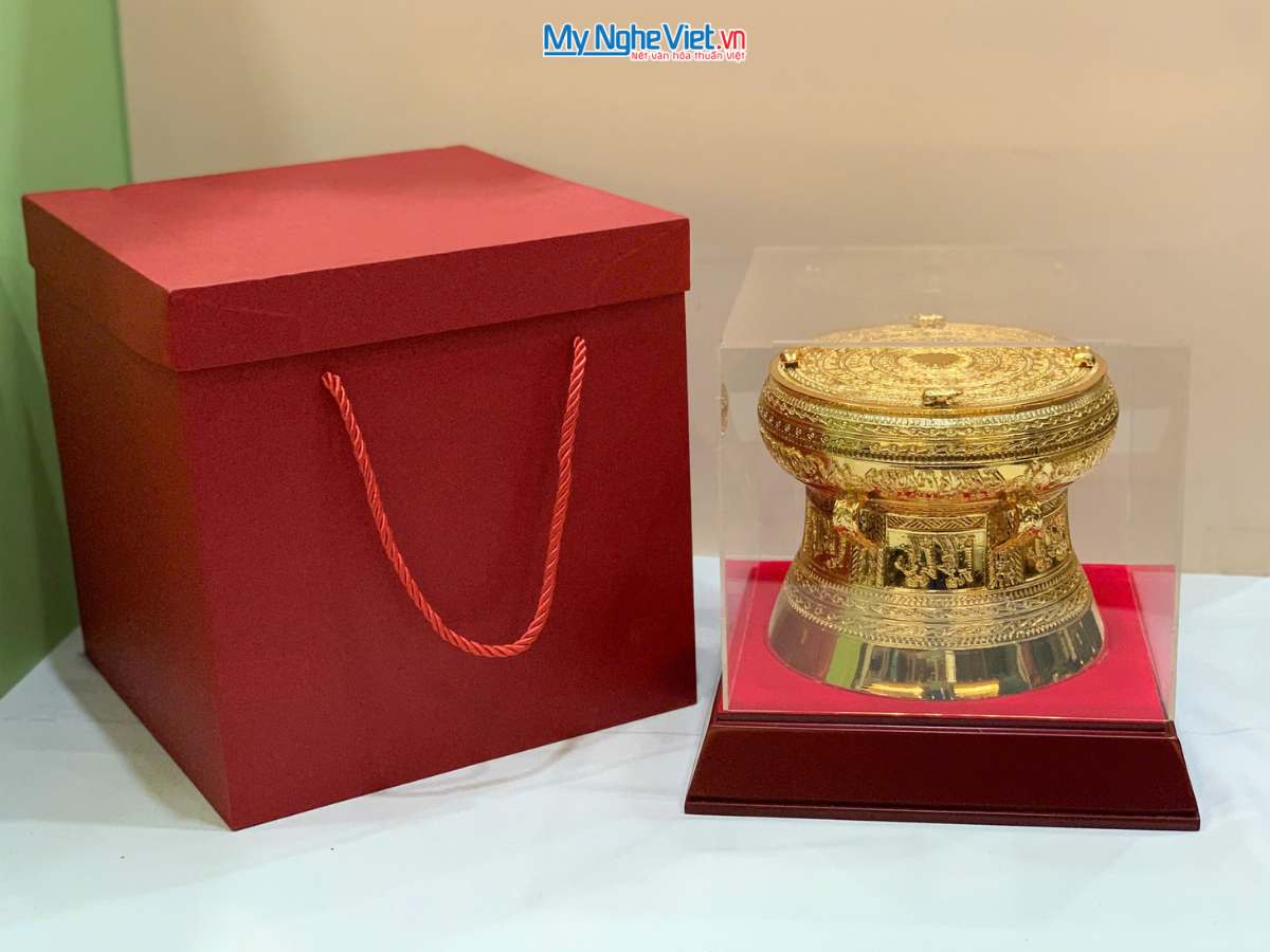 Trống đồng mạ vàng 24K D15cm - đúc mạ vàng DD28-15D