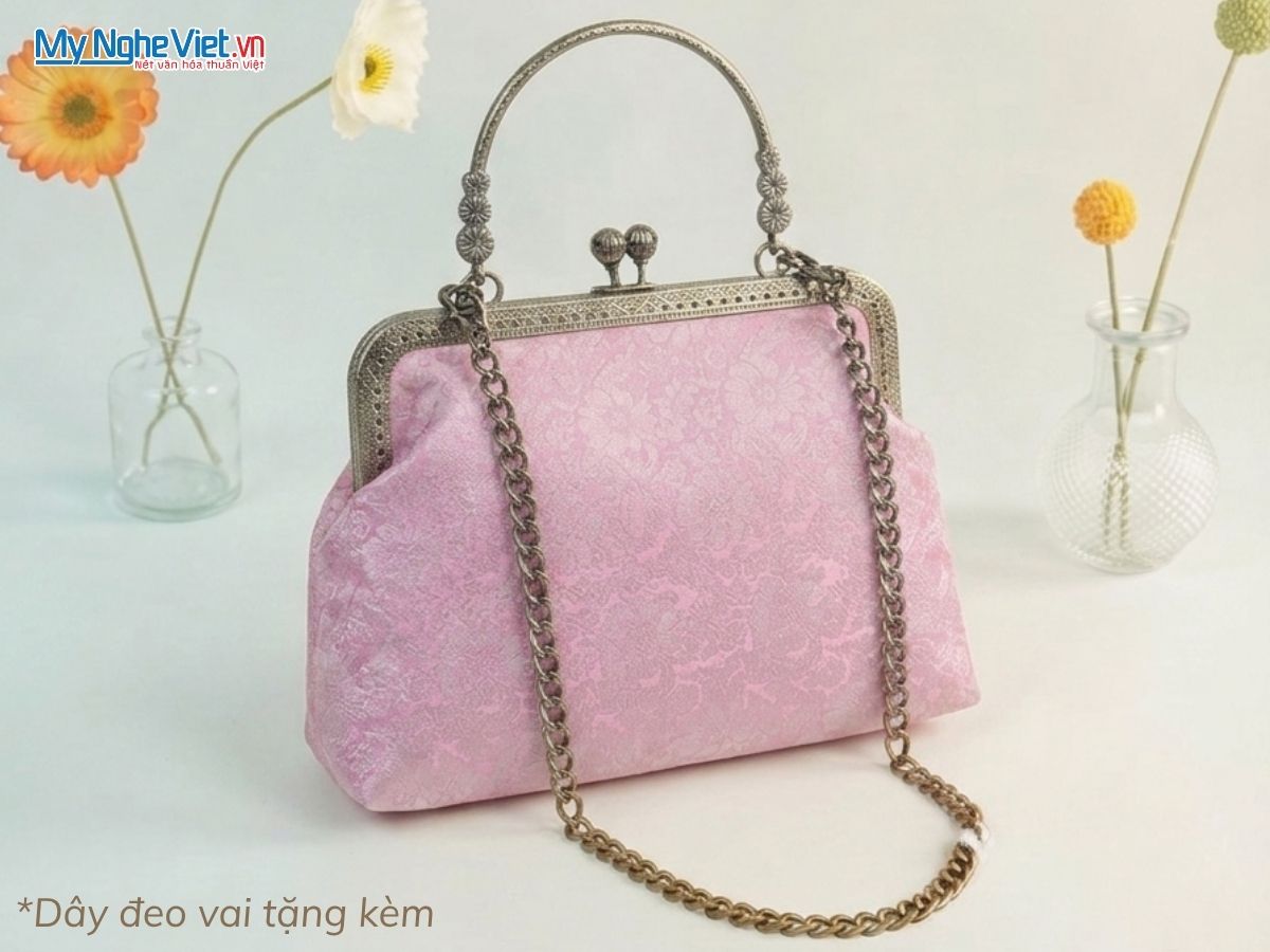 Túi Lụa Tơ Tằm Khóa Gọng Kim Loại Có Quai Xách TX003/3